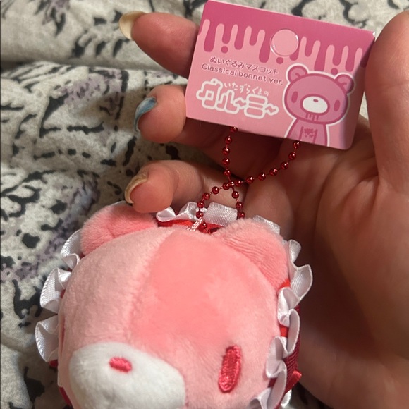 Gloomy Bear Pink Plush Bear bonnet Keychain Charm - Picture 5 of 6